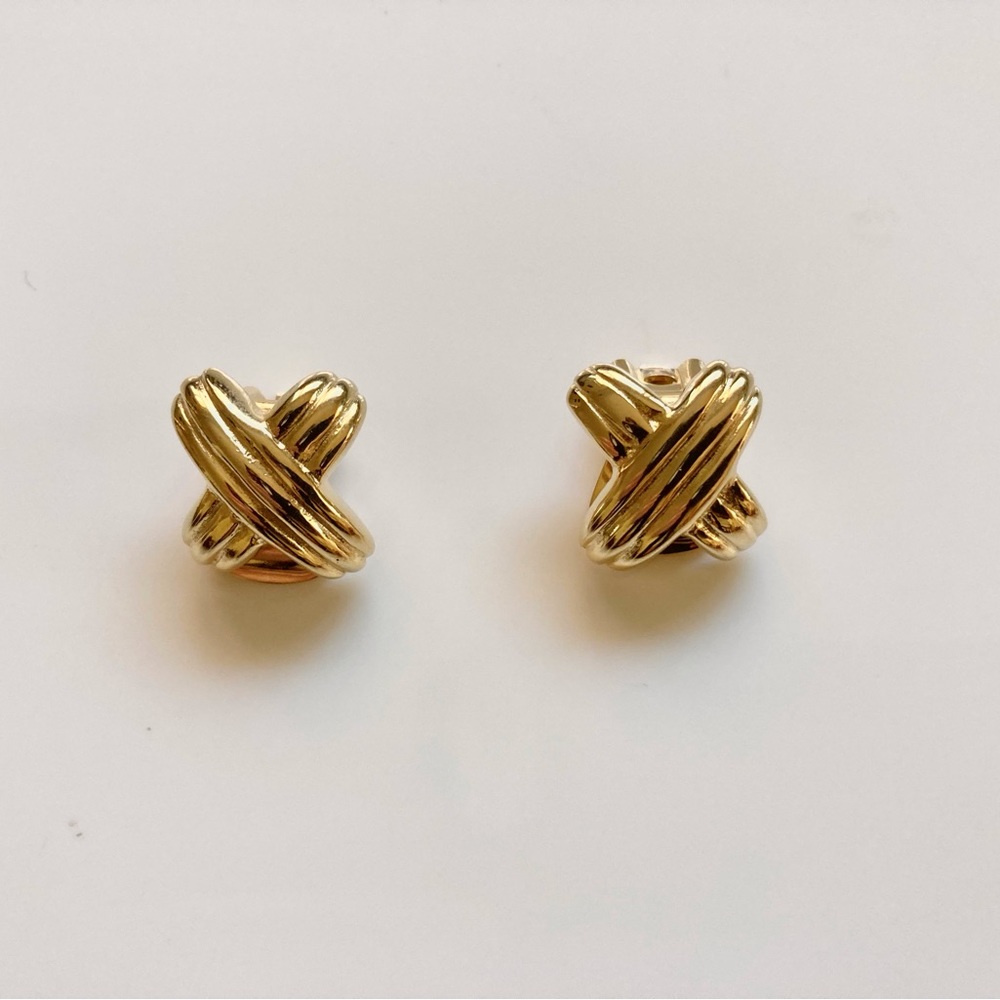 Vintage 80s 90s gold tone chunky statement clip on earrings - Picture 3 of 11